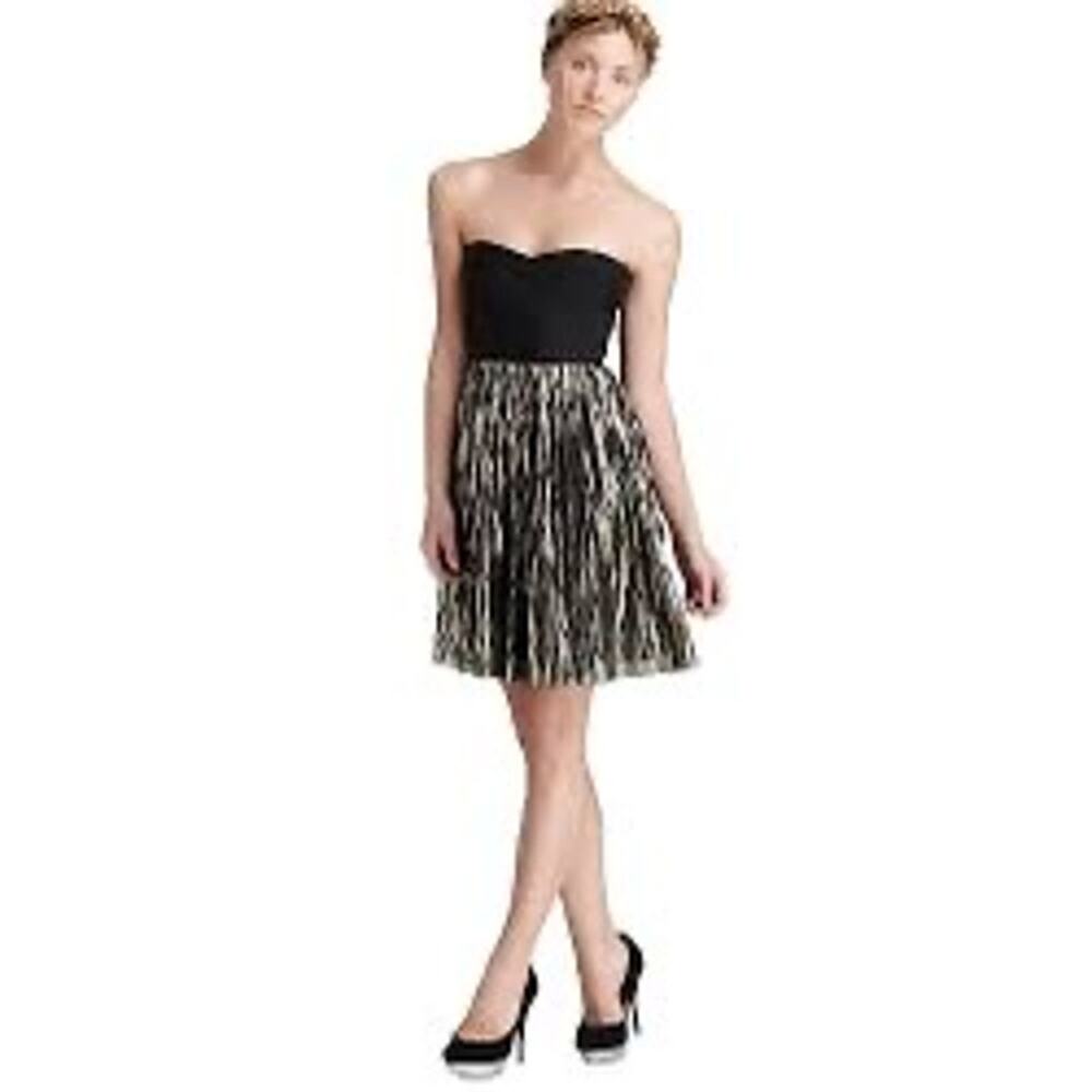 Erinn Fetherston~ Black Bandage Strapless Silk Metallic Party Dress M NEW